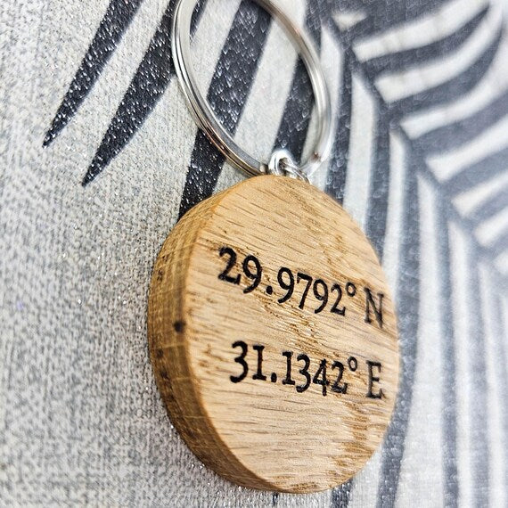 Porte-Clés Gravé Coordonnées GPS Lieu Spécial