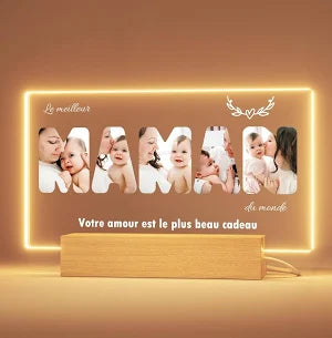Greatminer Cadeau Personnalisé Photographies Maman - Cadeau Fete des Meres, Cadeau Anniversaire Maman, Base Lumineuse en Option