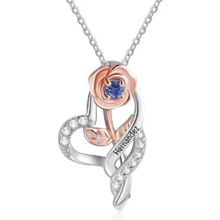 Collier rose 1 Prénom Personnalisé avec pierre de naissance