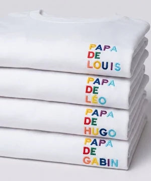 T-SHIRT HOMME PAPA DE PRÉNOMS MULTICOLORE BRODÉ