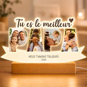 UNIGIFT Cadeau Fete des Peres Personnalisé, Cadre Photo Papa Personnalisé | avec Veilleuse | Cadeau Papa pour Meilleur Il du Monde | Idée Cadeaux Fête