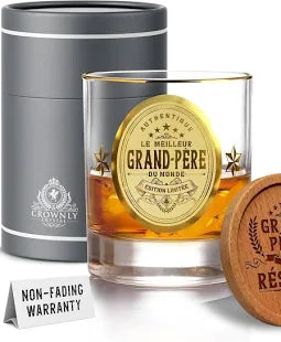 CROWNLY CRYSTAL cadeau personnalisé papy grand-père Fête des Pères verre à whisky original