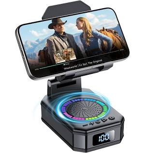 Cadeau Homme, Idee Cadeau Fete des Peres, Enceintes Bluetooth avec Support Téléphone Mobile, Support de Recharge Pliable, Design 4-en-1 Haut Parleur
