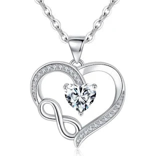 Cadeaux Fete des Meres Cadeau Maman Collier Infini Cadeau Femme 925 Argent Sterling avec Pendentif Coeur Cadeaux Bijoux Femme Original