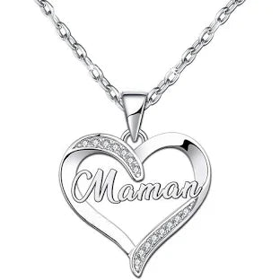 ZYMGUO Cadeau Maman,Collier Femme Gravé en Pendentif Cœur Bijoux Cadeau Original pour Maman,Cadeaux Fête des mères pour Maman (maman1)