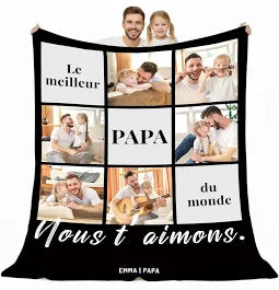 Cadeau Papa Personnalisés - 100% Flanelle Plaid Personnalisé Photo & Texte | Plaid Papa avec Enfant Photo • Papa Cadeau de Noel, Fete des Peres et