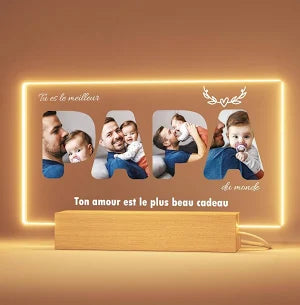 Greatminer Cadeau Personnalisé Photographies Papa - Lumineuse Base en Option, Fête des Pères, Anniversaire Papa