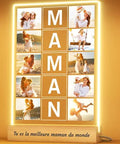 CustomKing Cadeau Fête des Mères Personnalisé - Lampe Veilleuse MAMAN avec Photo et Prénoms, Cadre Acrylique Lumineux, Cadeau Maman Anniversaire