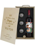 Coffret vin et pétanque Super Papa personnalisé