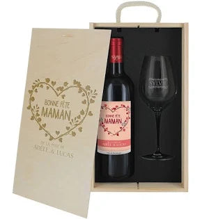 Coffret à vin 2 pièces personnalisé Bonne fête Maman
