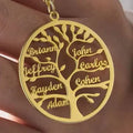 Collier personnalisé arbre généalogique avec noms gravés, doré, unisexe, cadeau unique pour maman, grand-mère, anniversaire ou fête des mères